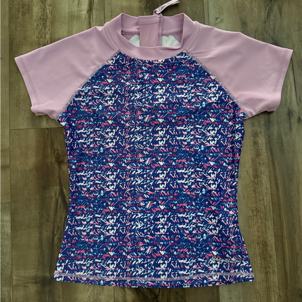 Eddie Bauer Girls Purple Short Sleeve Rash Guard, Size Small (6-7)